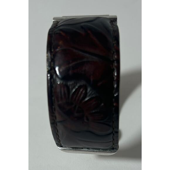 Vernier Women’s Quartz Watch Brown Tooled Leather Cuff Band - Picture 3 of 7